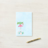 ピンクのフラミンゴヤシの木とフローラ多肉類 ポストイット (デスク上)