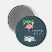 ピンクのフラミンゴヤシの木とフローラ多肉類 マグネット (正面/裏面)