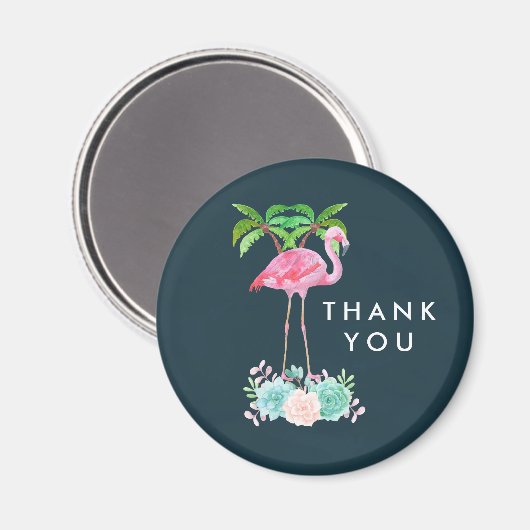 ピンクのフラミンゴヤシの木とフローラ多肉類 マグネット (正面/裏面)