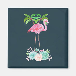 ピンクのフラミンゴヤシの木とフローラ多肉類 マグネット