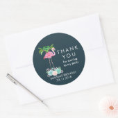 ピンクのフラミンゴヤシの木とフローラ多肉類 ラウンドシール (封筒)