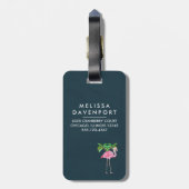 ピンクのフラミンゴヤシの木とフローラ多肉類 ラゲッジタグ (裏面縦)