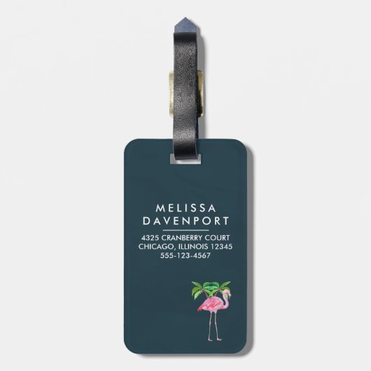 ピンクのフラミンゴヤシの木とフローラ多肉類 ラゲッジタグ (裏面縦)