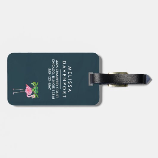 ピンクのフラミンゴヤシの木とフローラ多肉類 ラゲッジタグ (裏面横)