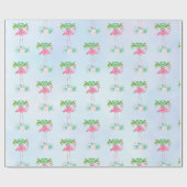 ピンクのフラミンゴヤシの木とフローラ多肉類 ラッピングペーパー (フラット)