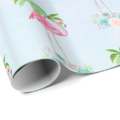 ピンクのフラミンゴヤシの木とフローラ多肉類 ラッピングペーパー (ロールコーナー)