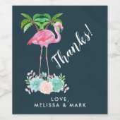 ピンクのフラミンゴヤシの木とフローラ多肉類 ワインラベル (シングルラベル)