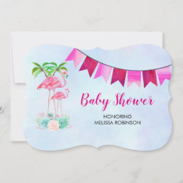 ピンクのフラミンゴヤシの木とフローラ多肉類 招待状