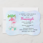 ピンクのフラミンゴヤシの木とフローラ多肉類 招待状 (裏面)