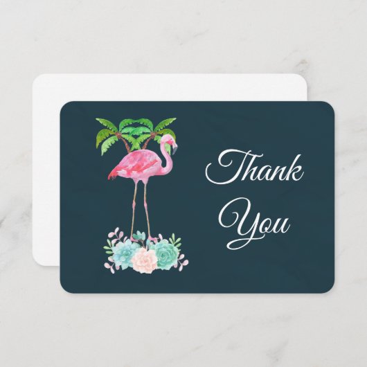 ピンクのフラミンゴヤシの木と多肉植物ありがとう サンキューカード (正面/裏面)