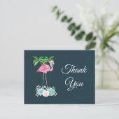 ピンクのフラミンゴヤシの木と多肉植物ありがとう ポストカード (スタンド正面)