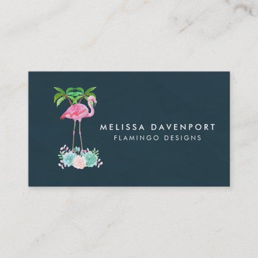 ピンクのフラミンゴヤシの木と多肉植物 名刺 (正面)