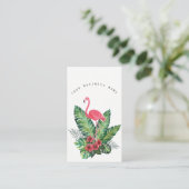 ピンクのフラミンゴ及びハイビスカスの熱帯葉 名刺 (スタンド正面)