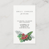 ピンクのフラミンゴ及びハイビスカスの熱帯葉 名刺 (裏面)