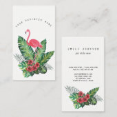 ピンクのフラミンゴ及びハイビスカスの熱帯葉 名刺 (正面/裏面)