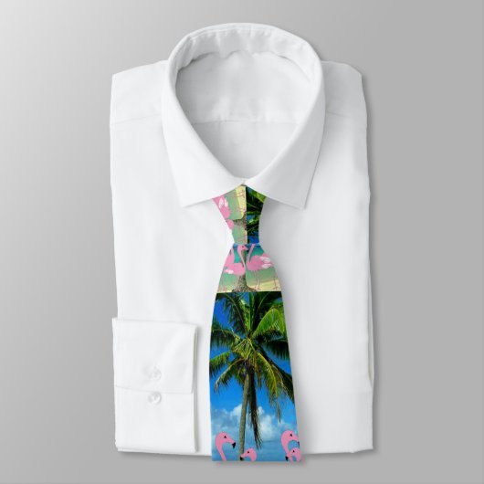 ピンクのフラミンゴ及びヤシの木の人のタイ ネクタイ (タイ)