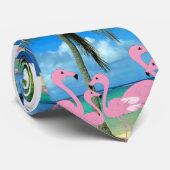 ピンクのフラミンゴ及びヤシの木の人のタイ ネクタイ (ロール)