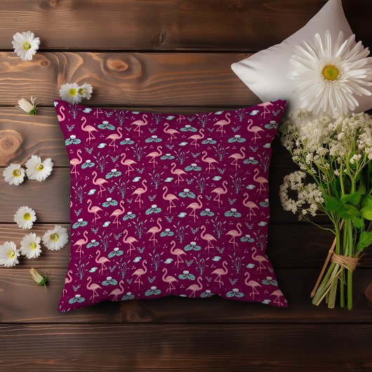 ピンクのフラミンゴ可愛い赤い柄 クッション