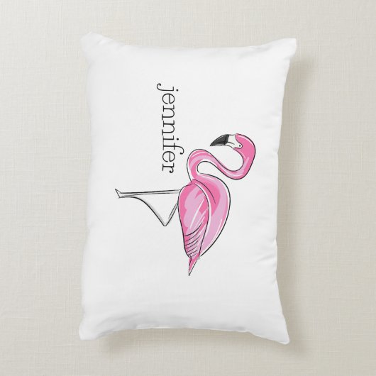 ピンクのフラミンゴ名門私立校風のトロピカルパーソナライズされた アクセントクッション (裏面(縦))