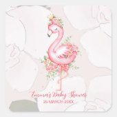 ピンクのフラミンゴ女の子の赤ちゃんシャワー スクエアシール (正面)