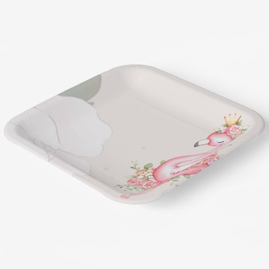 ピンクのフラミンゴ女の子の赤ちゃんシャワー ペーパープレート (傾斜あり)