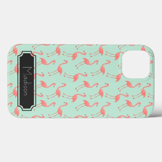 ピンクのフラミンゴ模様 |名前の追加 Case-Mate iPhoneケース (裏面 (横))