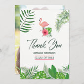 ピンクのフラミンゴ水彩画のルアウ卒業感謝祭 案内状 (正面/裏面)