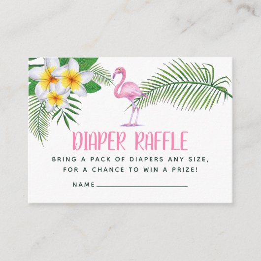 ピンクのフラミンゴ水色ベビーシャワーおむつラッフル エンクロージャーカード (正面)