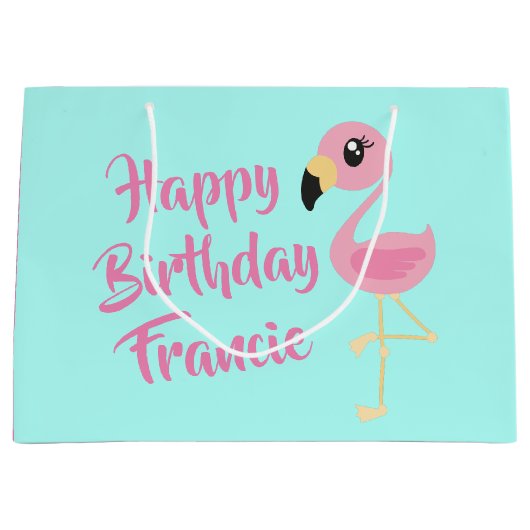 ピンクのフラミンゴ熱帯かわいい1歳の誕生日 ラージペーパーバッグ (正面)