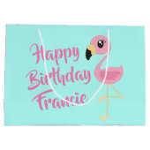 ピンクのフラミンゴ熱帯かわいい1歳の誕生日 ラージペーパーバッグ (裏面)