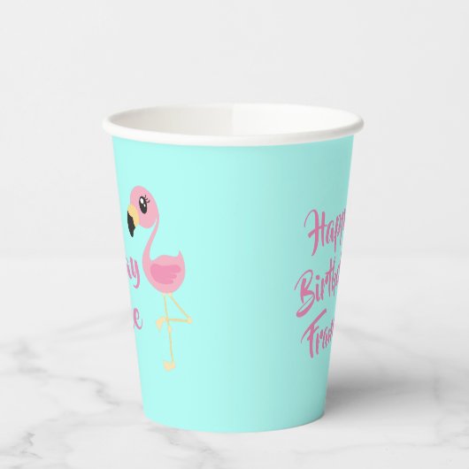 ピンクのフラミンゴ熱帯かわいい1歳の誕生日 紙コップ (左)