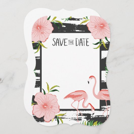ピンクのフラミンゴ熱帯の日付を保存 セーブザデート (正面/裏面)