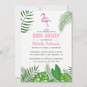 ピンクのフラミンゴ熱帯の水の色の女の子ベビーシャワー 招待状 (正面)