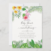 ピンクのフラミンゴ熱帯の水の色の女の子ベビーシャワー 招待状 (正面)