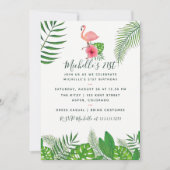 ピンクのフラミンゴ熱帯の水彩21歳の誕生日 招待状 (正面)