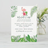 ピンクのフラミンゴ熱帯の水彩21歳の誕生日 招待状 (スタンド正面)