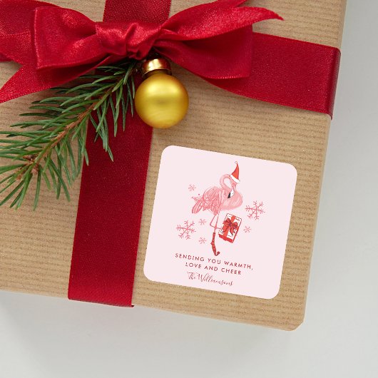 ピンクのフラミンゴ熱帯クリスマスウォーター色 スクエアシール
