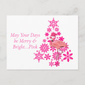 ピンクのフラミンゴ熱帯クリスマスツリー シーズンポストカード (正面)