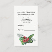 ピンクのフラミンゴ熱帯フローラが友人を参照 紹介カード (裏面)