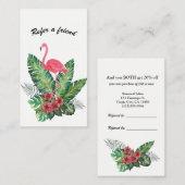 ピンクのフラミンゴ熱帯フローラが友人を参照 紹介カード (正面/裏面)