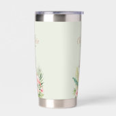 ピンクのフラミンゴ熱帯モノグラムのセージ緑 保温保冷タンブラー (左面)
