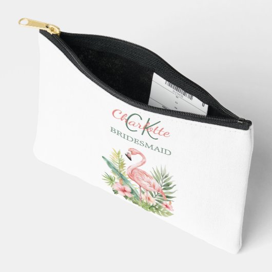 ピンクのフラミンゴ熱帯モノグラムの花嫁介添人 アクセサリーポーチ (見開き)