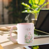 ピンクのフラミンゴ熱帯夏のモノグラム マグカップ