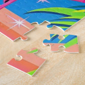 ピンクのフラミンゴ熱帯性片脚に立つ ジグソーパズル (側面)