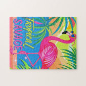 ピンクのフラミンゴ熱帯性片脚に立つ ジグソーパズル (横)