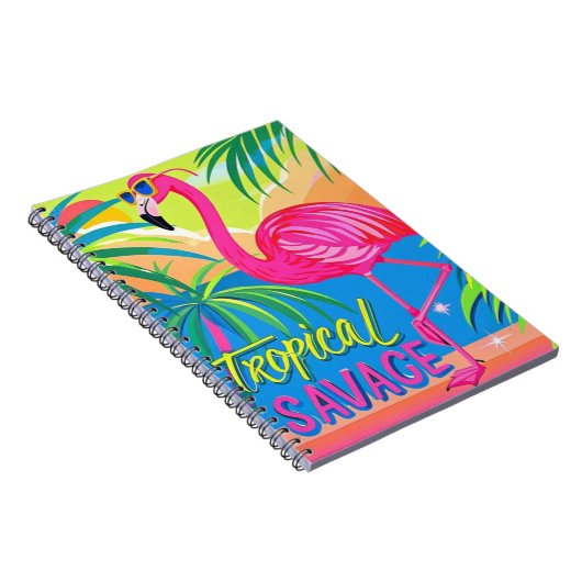 ピンクのフラミンゴ熱帯性片脚に立つ ノートブック (右側)