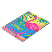 ピンクのフラミンゴ熱帯性片脚に立つ ノートブック (左側)