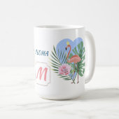 ピンクのフラミンゴ熱帯性葉のヤシ コーヒーマグカップ (正面右)