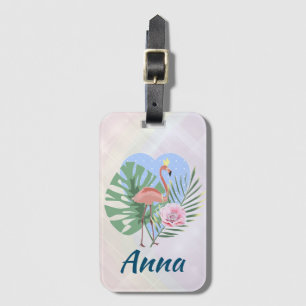 ピンクのフラミンゴ熱帯性葉のヤシ ラゲッジタグ