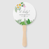 ピンクのフラミンゴ熱帯水色 ハンドファン (正面)